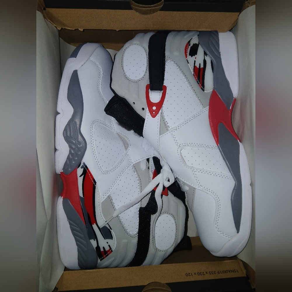 Retro 8 White and Red Sneakers
